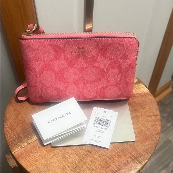 Coach Signature Pink Wristlet - Picture 1 of 7